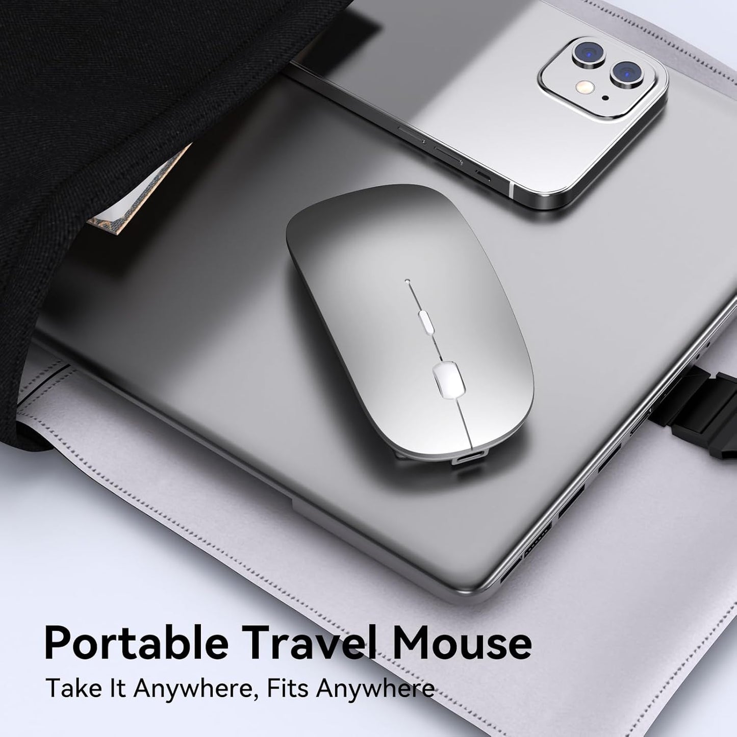RaceGT USB C Wireless Mouse, Rechargeable Portable Silent Mouse Nano USB and Type C Receiver Dual Mode Wireless Mice, Slim Travel Mouse for MacBook Air, Laptop, Mac, MacBook, Chromebook, PC, Silver