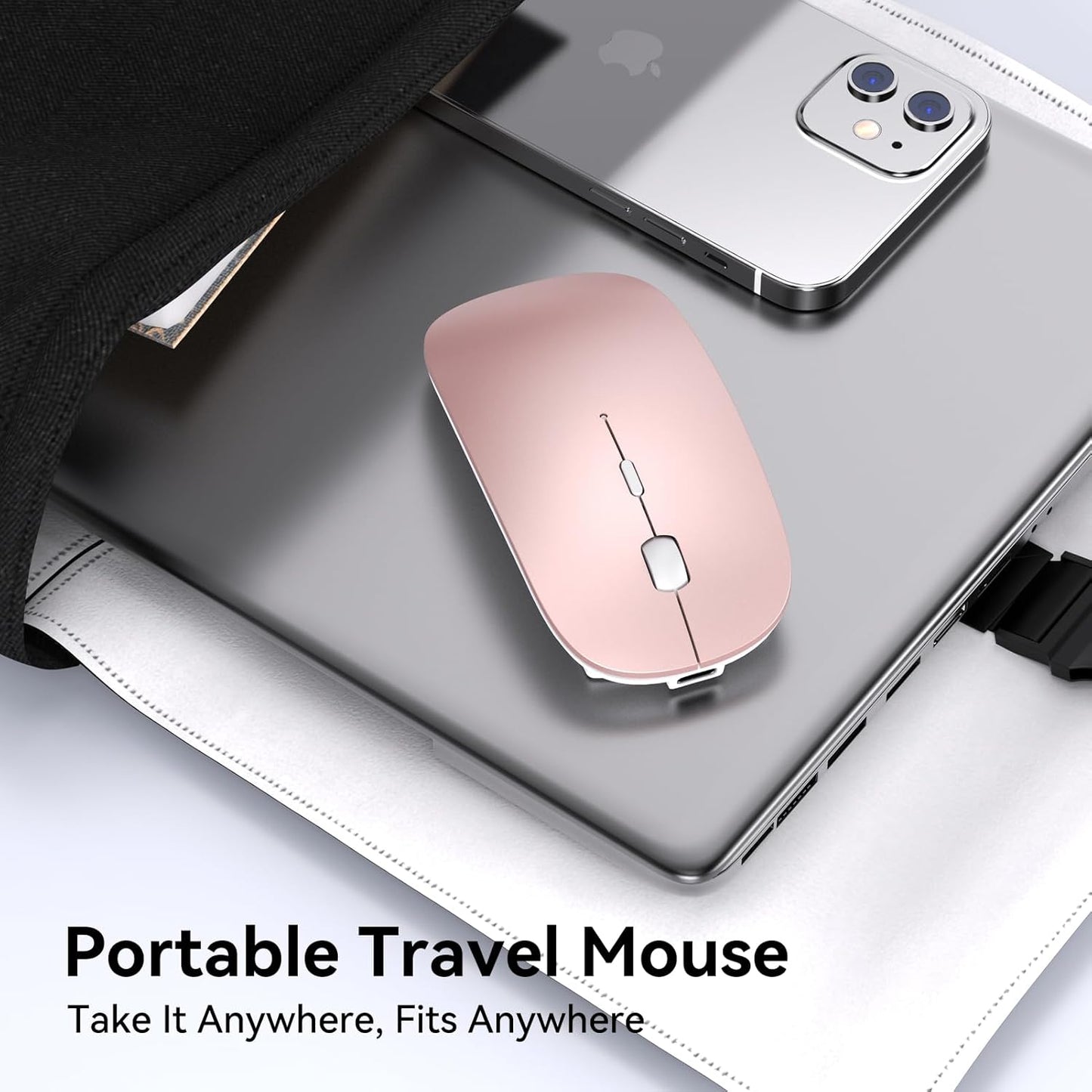 RaceGT USB C Wireless Mouse for MacBook Pro/Air, Rechargeable Portable Silent Mouse for Laptop, USB C & USB A Dual Mode Receiver Cordless Mice for MacBook, Mac, PC, Desktop and Multi-Device-Rose Gold