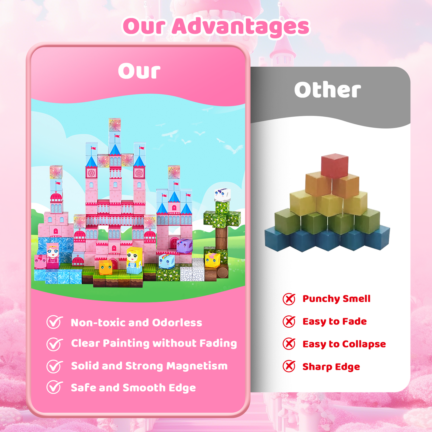 Magnetic Blocks, Upgraded 200pcs Magnet Tiles Building Set for Boys & Girls, Magnetic Cubes Toys, STEM Montessori Sensory Toys for Kids, Birthday Festival Gifts for Ages 3+ Years Old (Castle)