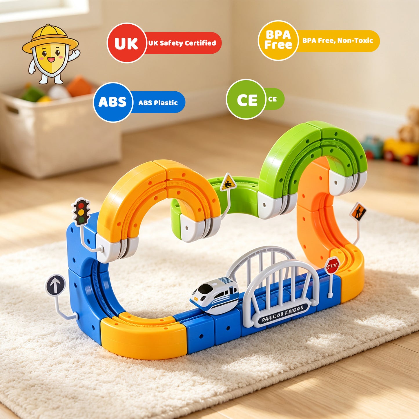 RaceGT Electric Train Set for Kids, 100Pcs Build 3D DIY Track Building Kits with Train and Traffic Signs, Racing Track Sets, STEM Car Toy Set for Boys Girls, 3 4 5 6 7 8 Years Old Birthday Gift