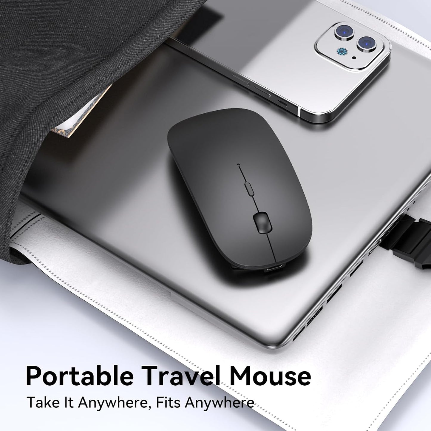RaceGT Bluetooth Mouse for MacBook Pro/Air, Wireless Rechargeable Portable Silent Mouse for Laptop, BT5.4 & USB C & USB A Tri-Mode Cordless Mice for MacBook, Mac, PC, Desktop and Multi-Device-Black