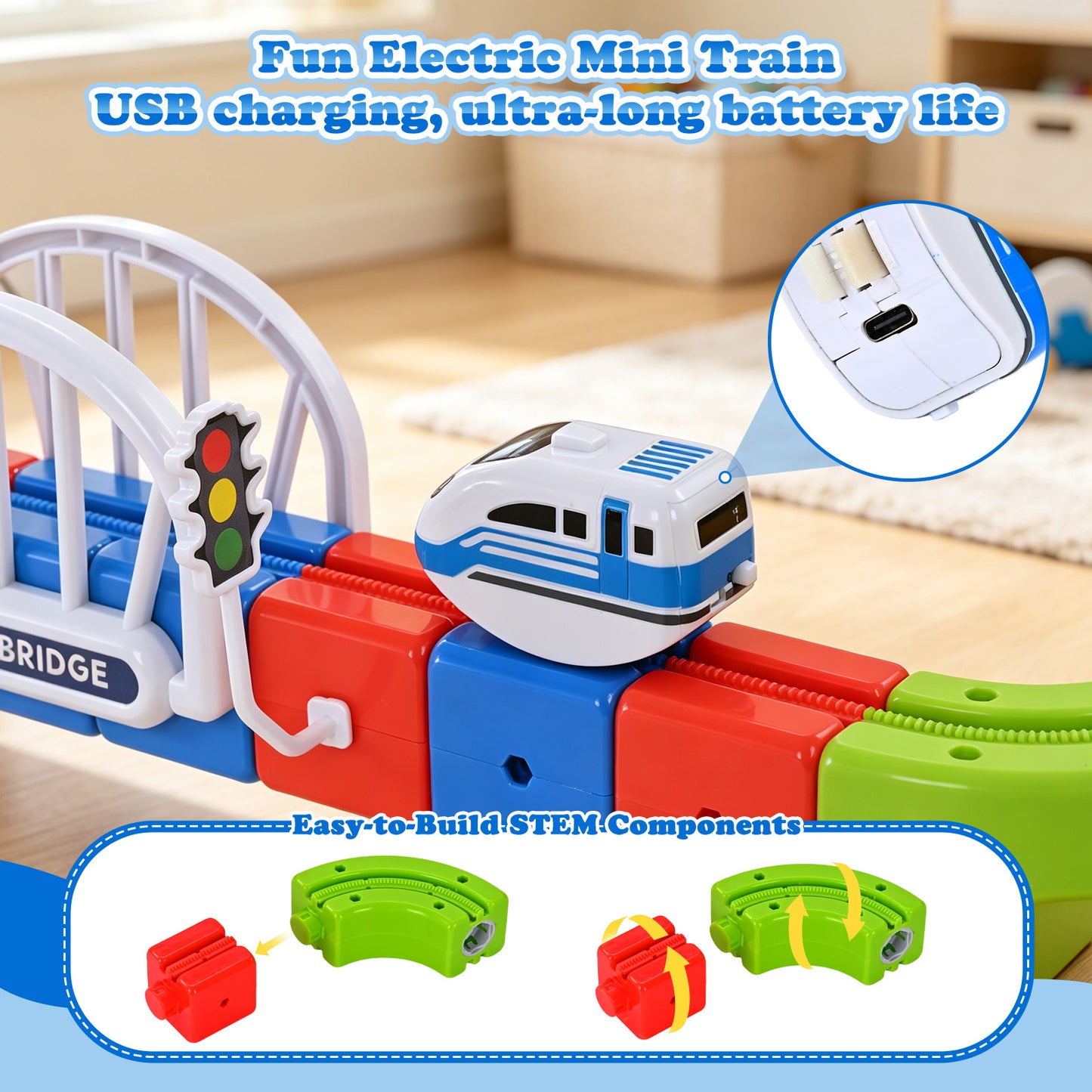 RaceGT Electric Train Set for Kids, 100Pcs Build 3D DIY Track Building Kits with Train and Traffic Signs, Racing Track Sets, STEM Car Toy Set for Boys Girls, 3 4 5 6 7 8 Years Old Birthday Gift