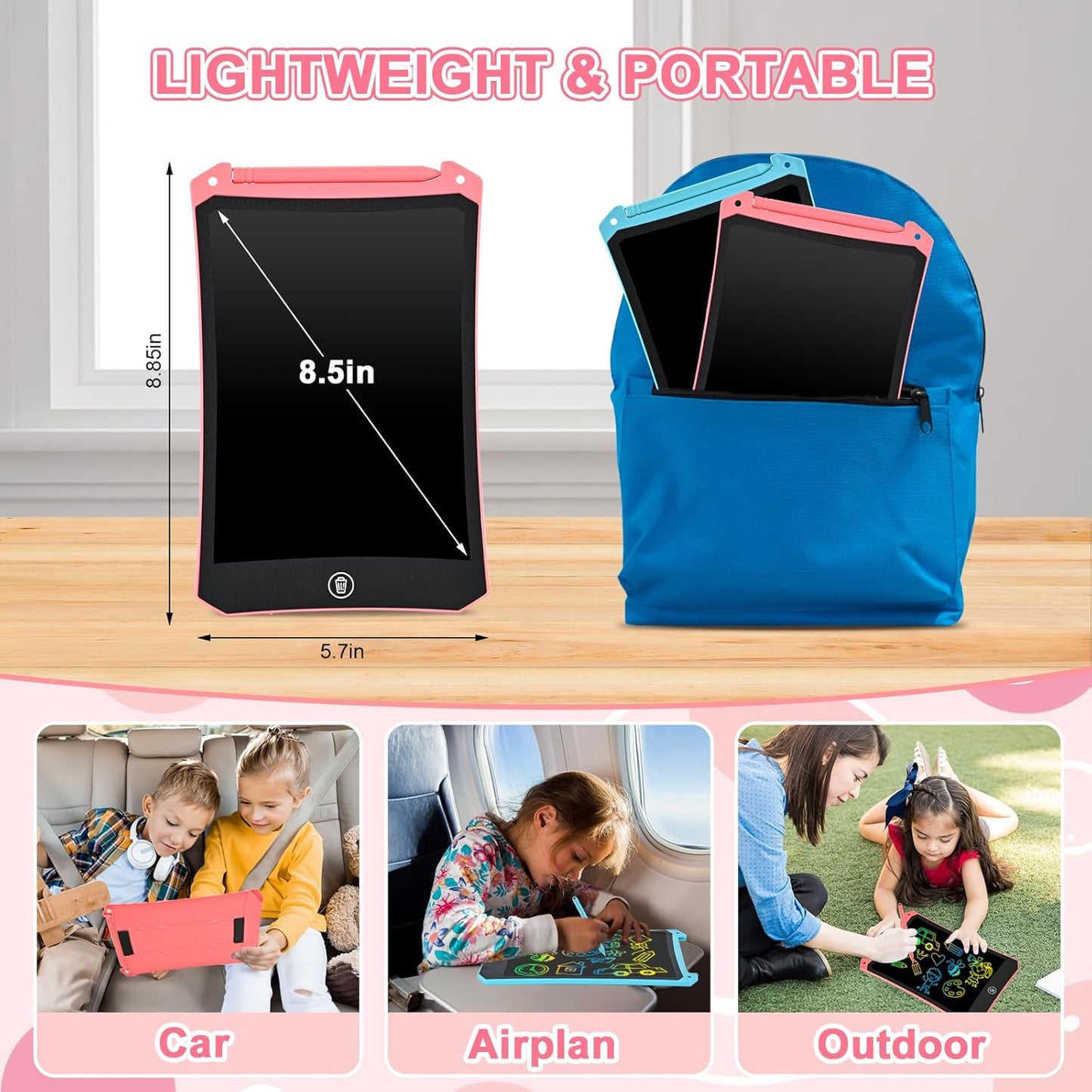 2 Pack LCD Writing Tablet, 8.5 inch Reusable Drawing Pad for Kids, Colourful Screen Drawing Tablet Doodle Board w/ Stylus Pen, Toy for 3 4 5 6 7 8 Years Old Kids, Gifts for Kids and Adults