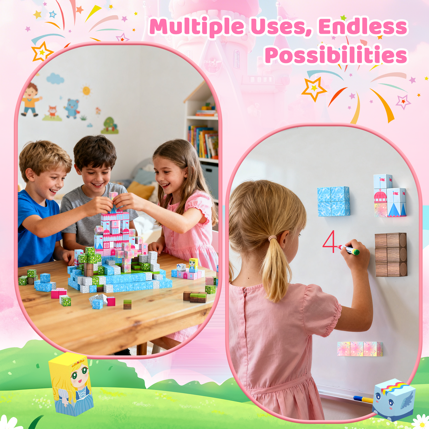 Magnetic Blocks, Upgraded 200pcs Magnet Tiles Building Set for Boys & Girls, Magnetic Cubes Toys, STEM Montessori Sensory Toys for Kids, Birthday Festival Gifts for Ages 3+ Years Old (Castle)