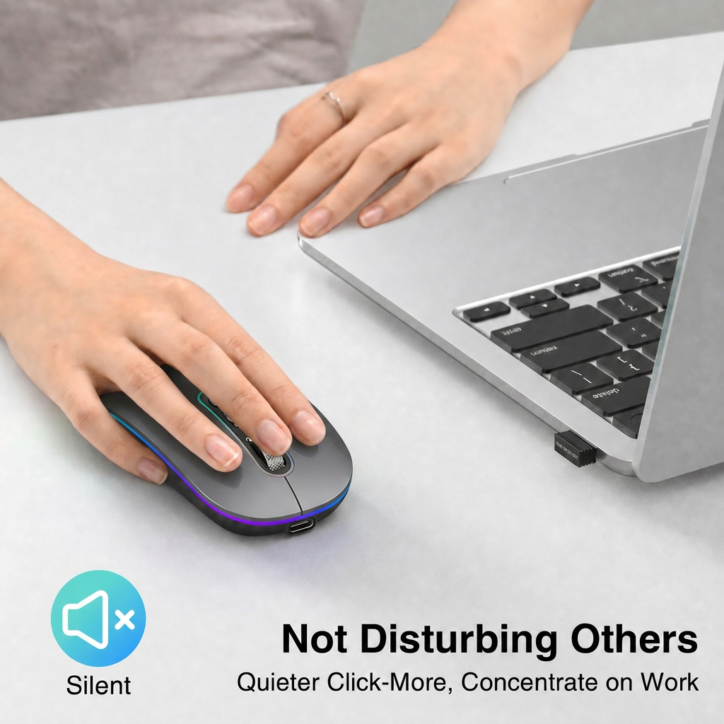 Cimetech Wireless Bluetooth Mouse Rechargeable, Computer Mice with Dual Mode (Bluetooth 5.1 and 2.4G), Compatible with iPad, Laptop, Mac, Windows Gray (Gray)