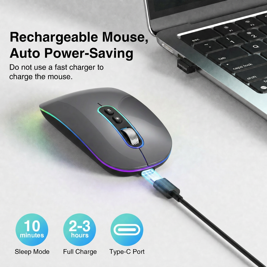 Cimetech Wireless Bluetooth Mouse Rechargeable, Computer Mice with Dual Mode (Bluetooth 5.1 and 2.4G), Compatible with iPad, Laptop, Mac, Windows Gray (Gray)