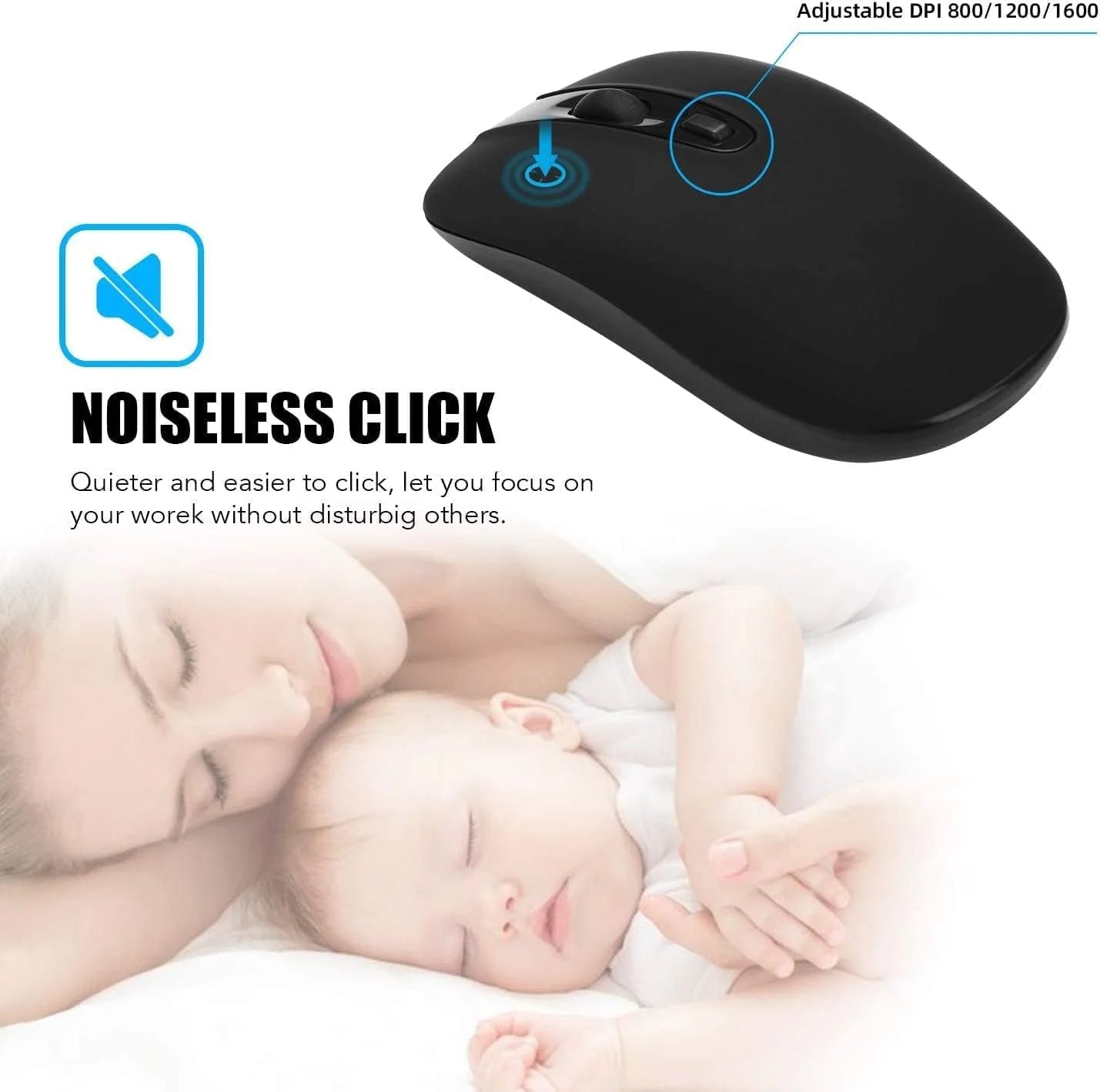 Wireless Mouse, 2.4G Slim Portable Computer Mouse for Laptop, Silent Mouse Ergonomic Cordless Mice with USB Nano Receiver, Compatible with PC Mac Computer Macbook Notebook, Black