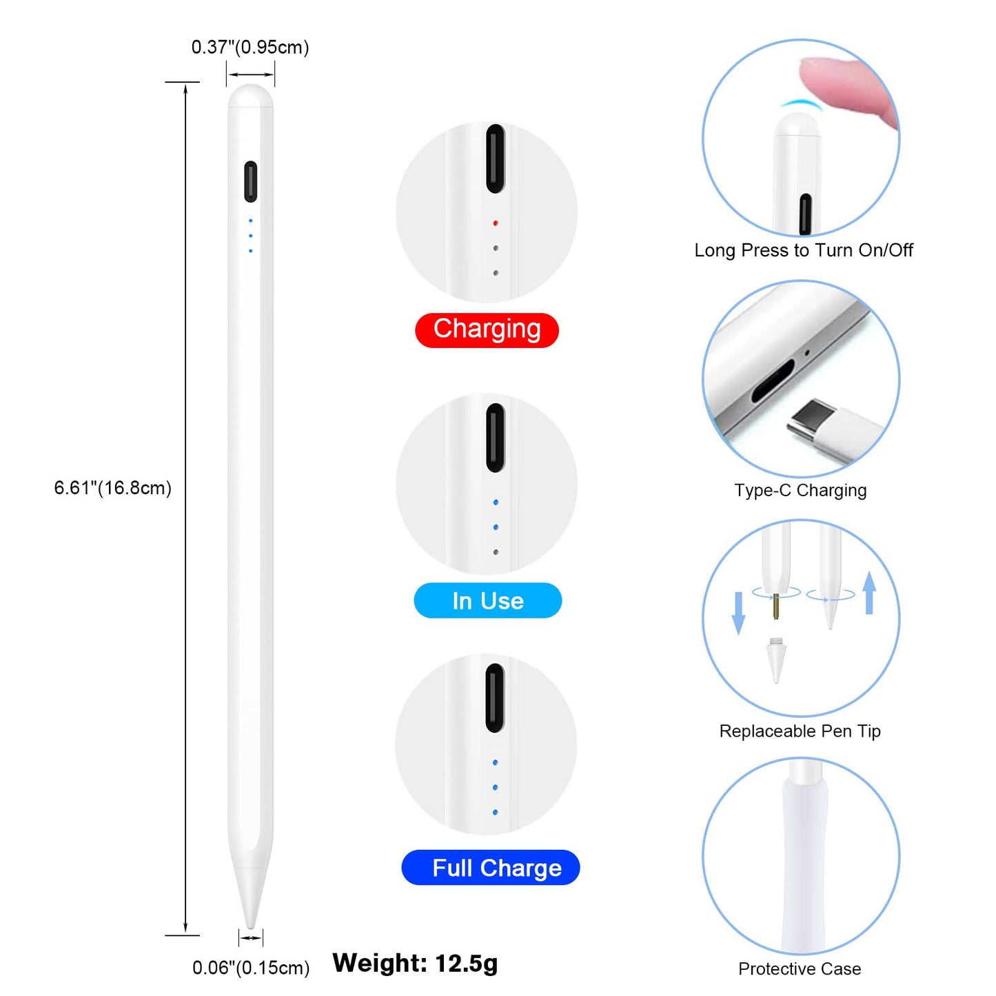 Stylus Pens for iPad ,Cimetech Fast Charging iPad Pencil, Tilt Sensitive iPad Pen Compatible with iPad Pro 11/12.9, iPad 9/8/7/6, iPad Air 4/3, iPad Mini 6/5 White